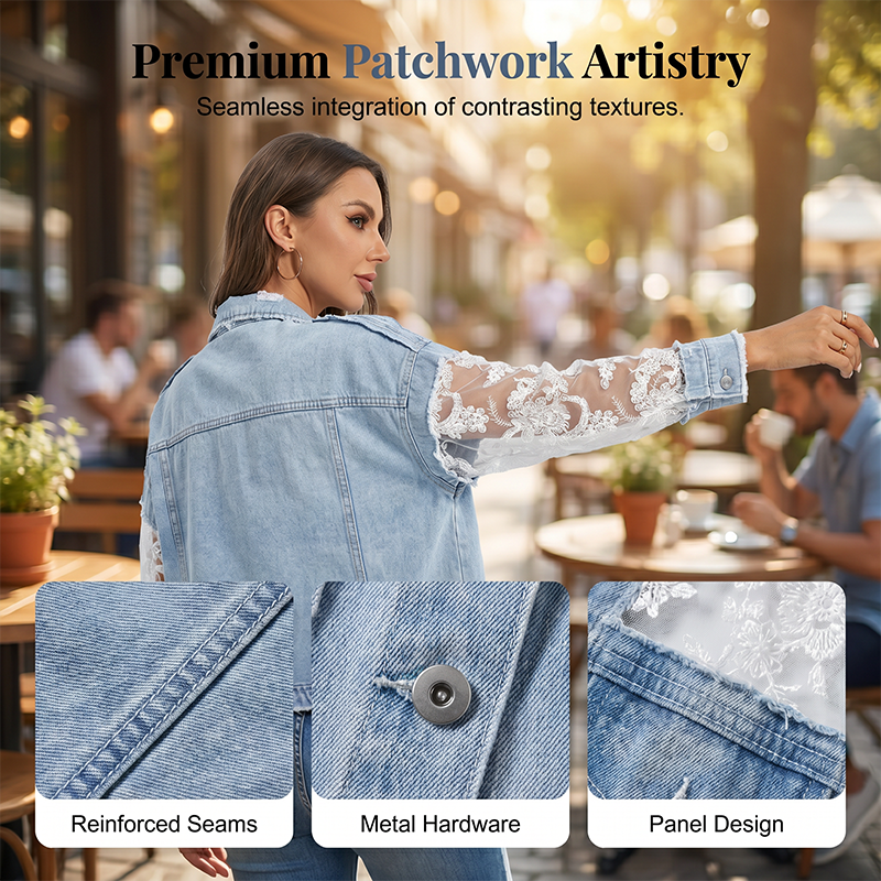 Elegant Sun Protection Lace Denim Jacket