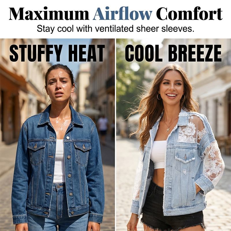 Elegant Sun Protection Lace Denim Jacket