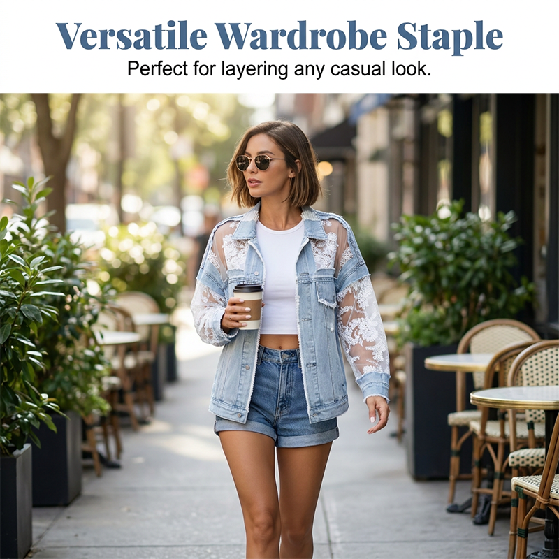 Elegant Sun Protection Lace Denim Jacket