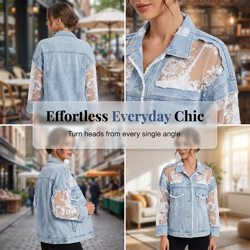 Elegant Sun Protection Lace Denim Jacket