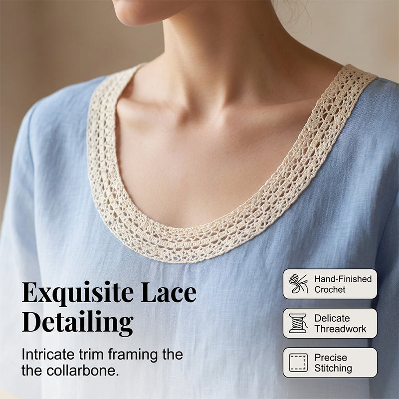 Lace-Trimmed U-Neck Top – Breathable & Effortless Flow
