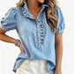 ⌛Limited-Time Offer-Women's Ruffle Collar Denim Top