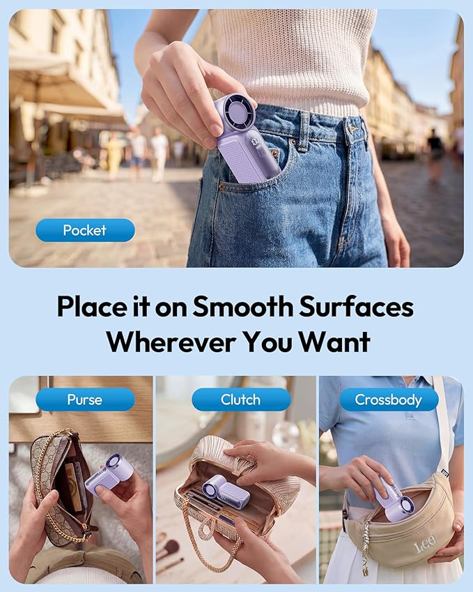 Mini Handheld Fan with LED Display –👍5-Speed Turbo Pocket size Fan.✨USB Rechargeable, High-Speed Cooling for Travel & Makeup. Perfect  Gift.  Portable Refrigeration