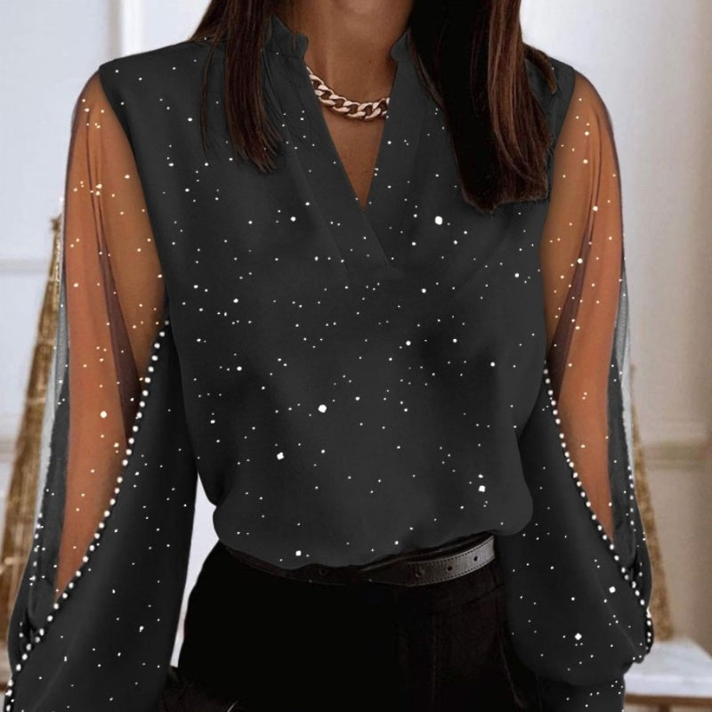 V-Neck Breathable Sheer Long Sleeve Top