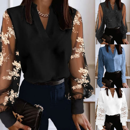 V-Neck Breathable Sheer Long Sleeve Top