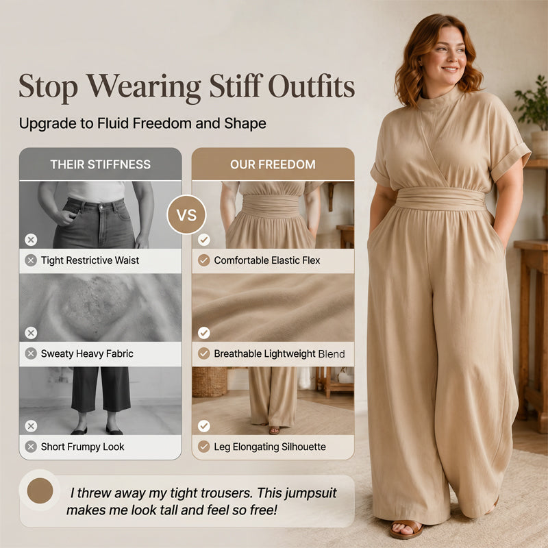 Women's Short Sleeve Mock Neck Wide-Leg Jumpsuit