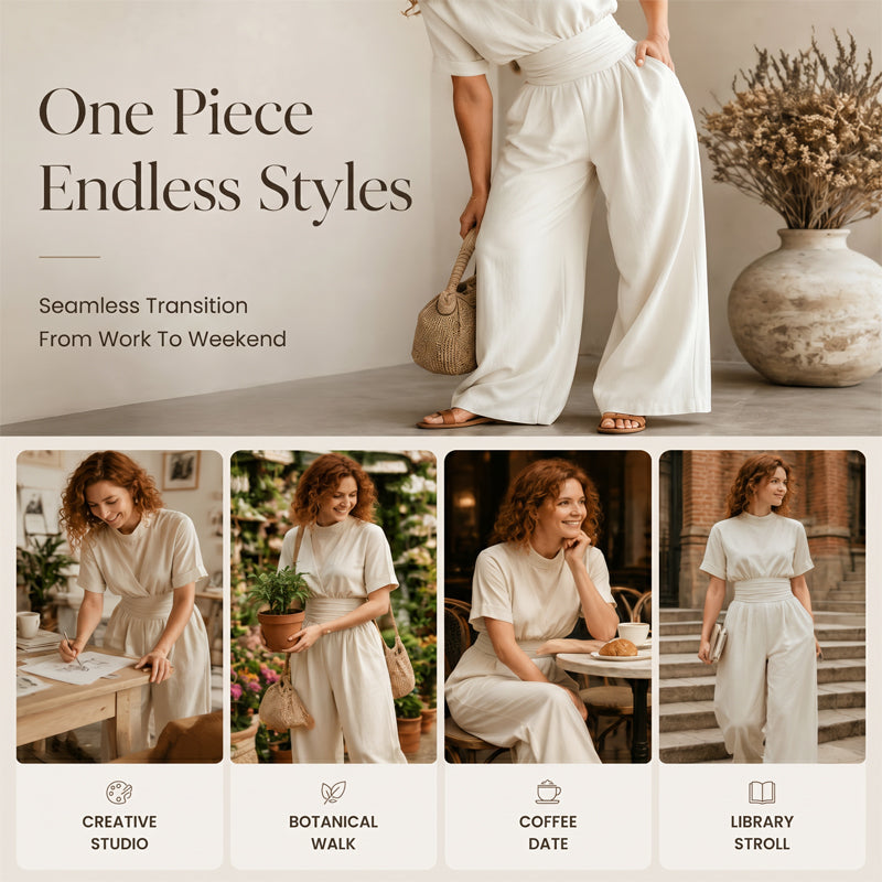 Women's Short Sleeve Mock Neck Wide-Leg Jumpsuit