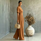 Women's Short Sleeve Mock Neck Wide-Leg Jumpsuit