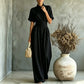 Women's Short Sleeve Mock Neck Wide-Leg Jumpsuit