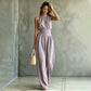 Women's Sleeveless Mock Neck Wide-Leg Jumpsuit