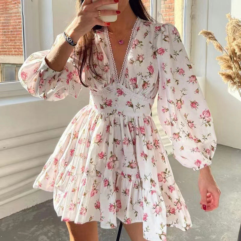 Women's Floral V-Neck Mini Dress
