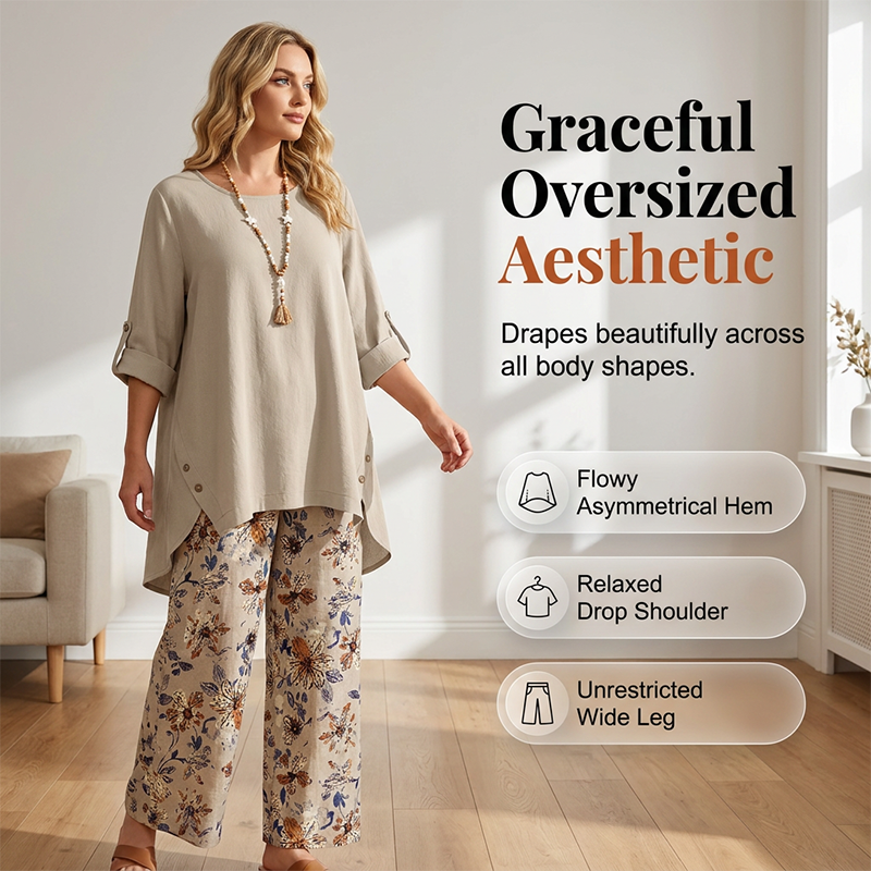 💥New Arrival, 50% OFF! Women's Cotton Linen Half-Sleeve Top Set