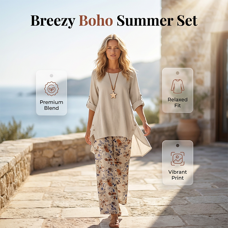 💥New Arrival, 50% OFF! Women's Cotton Linen Half-Sleeve Top Set