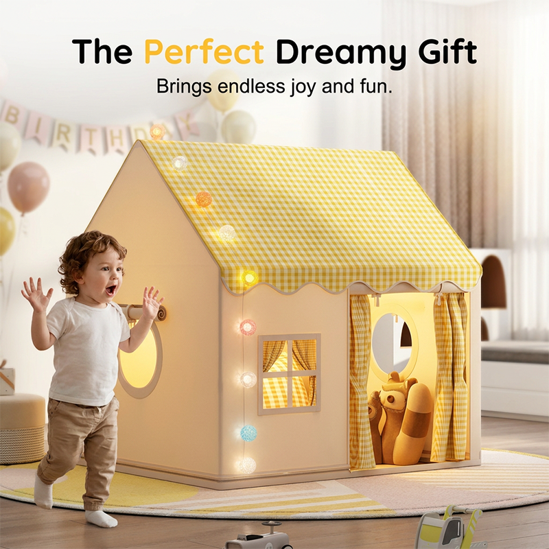 🏰 LIMITED-TIME 50% OFF! ✨ Dream Play Tent for Kids – Fairy Lights, Roomy Interior, Gingham Style 🌟