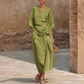 Women's Casual Wrap Top & Side Button Skirt Set