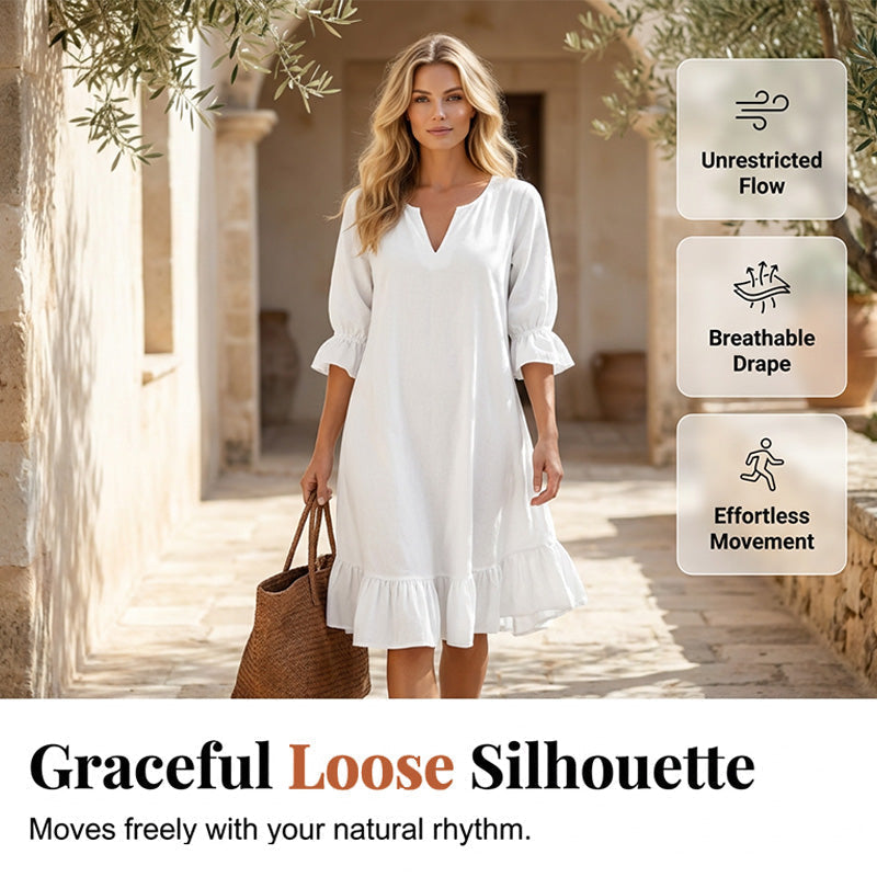 🎉NEW ARRIVAL LIMITED TIME OFFER 💞Women's Ruffle Hem V Neck Woven Dress