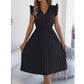 Women's Lace V-Neck Ruffle Sleeve Pleated Midi Dress