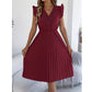Women's Lace V-Neck Ruffle Sleeve Pleated Midi Dress
