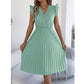 Women's Lace V-Neck Ruffle Sleeve Pleated Midi Dress