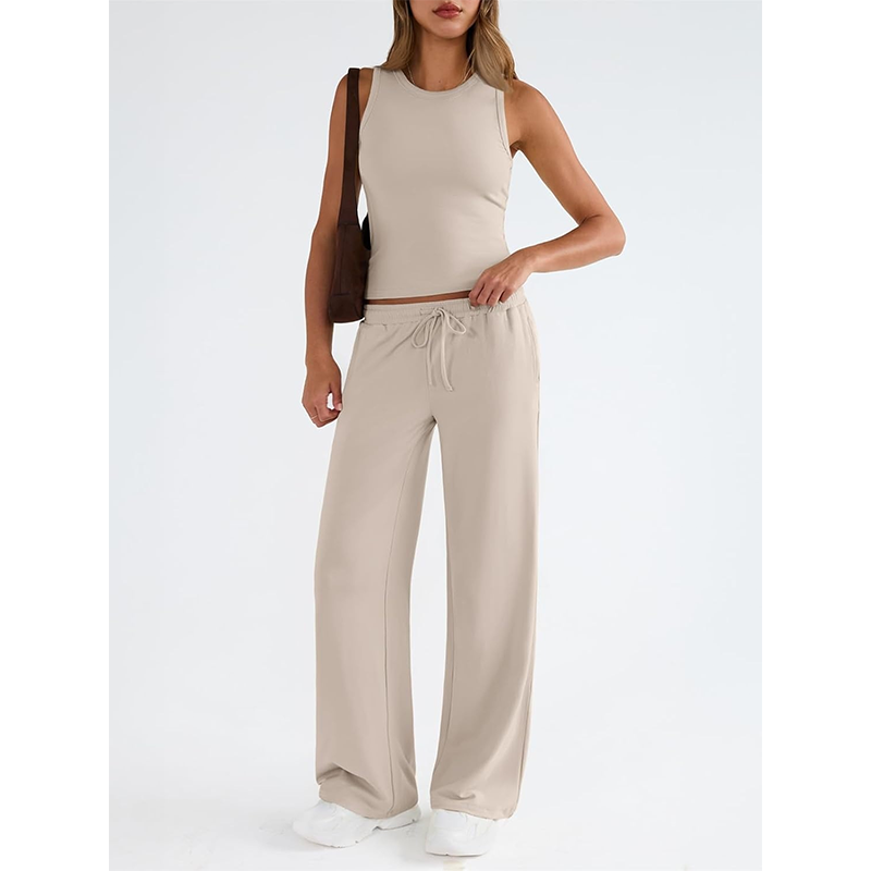 Women's Casual Sleeveless Top & High-Waisted Pants Set