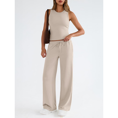 Women's Casual Sleeveless Top & High-Waisted Pants Set