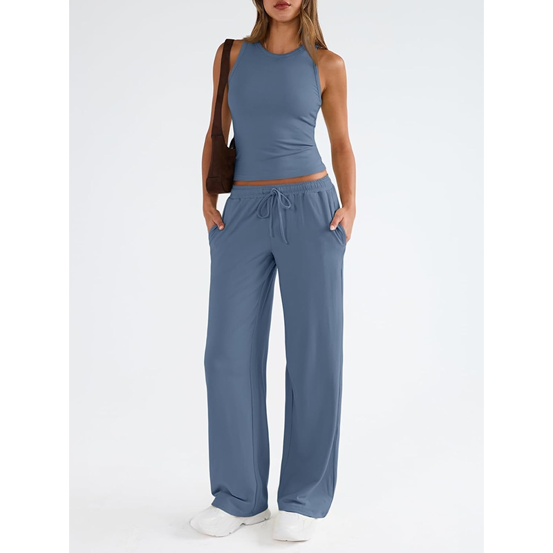 Women's Casual Sleeveless Top & High-Waisted Pants Set