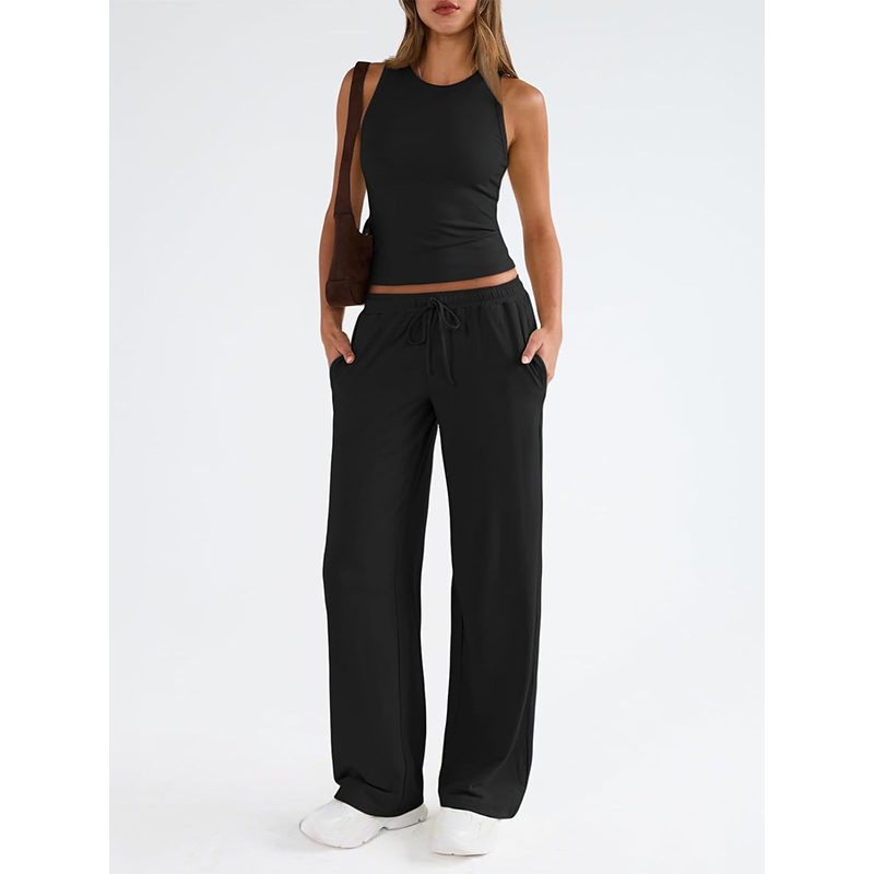 Women's Casual Sleeveless Top & High-Waisted Pants Set