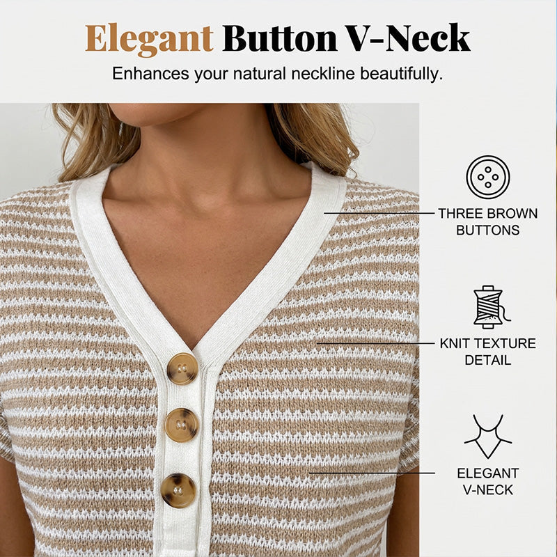 Women's Casual V-Neck Button Knit Top