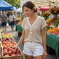 Women's Casual V-Neck Button Knit Top