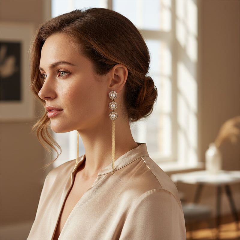 Elegant Tassel Faux Pearl Long Drop Earrings