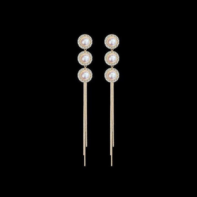 Elegant Tassel Faux Pearl Long Drop Earrings