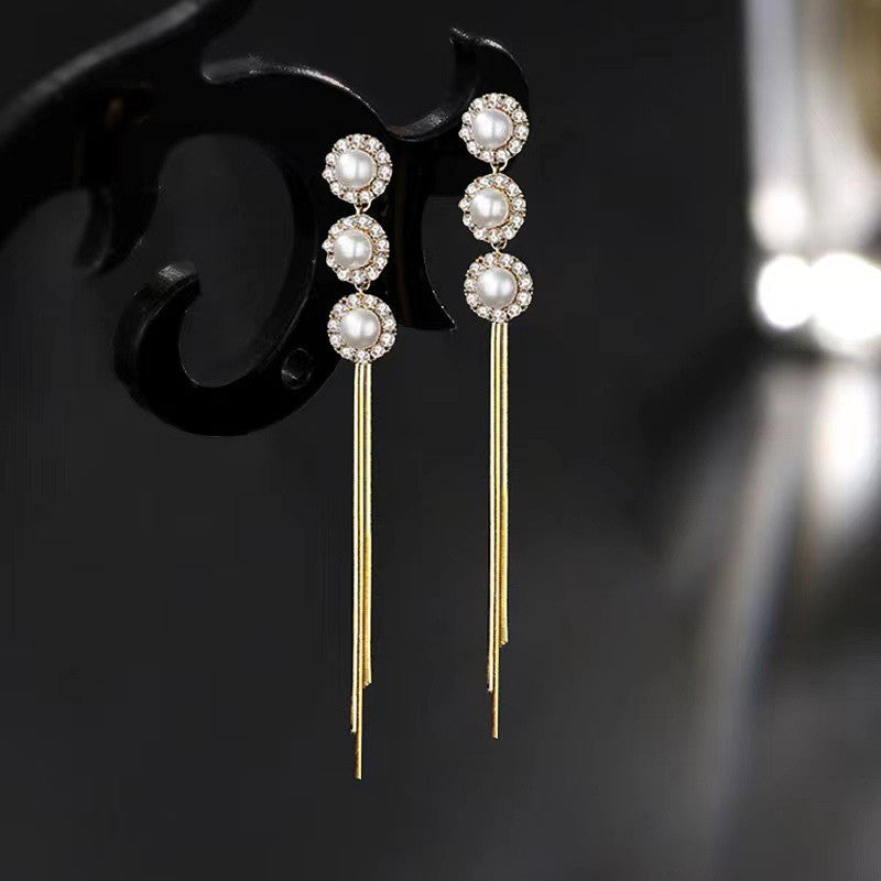 Elegant Tassel Faux Pearl Long Drop Earrings