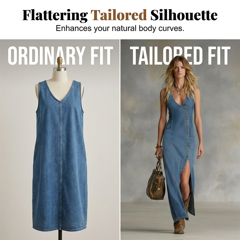 ⌛Limited-Time Offer-Sleeveless V-Neck Button-Front Denim Maxi Dress