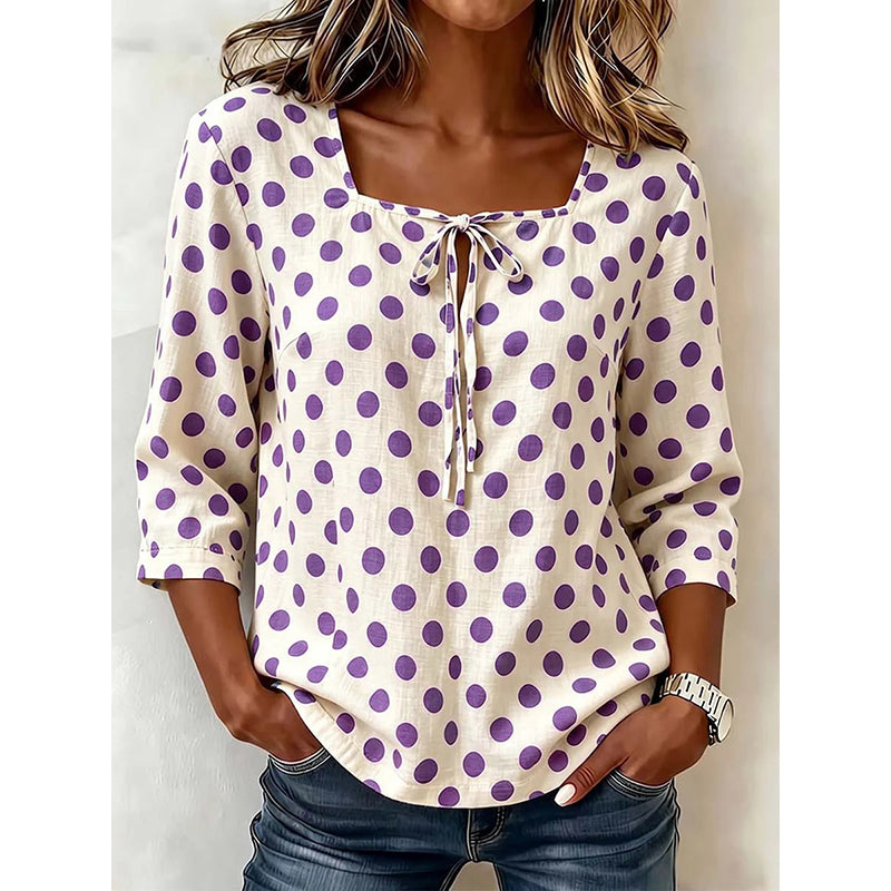 Women’s Vintage Polka Dot Top with Square Neck Tie