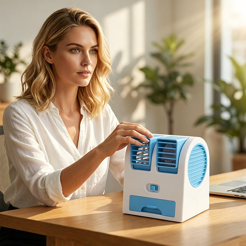Portable Dual-Outlet Fan with Ice Drawer