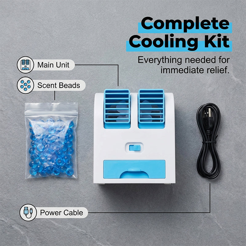 Portable Dual-Outlet Fan with Ice Drawer