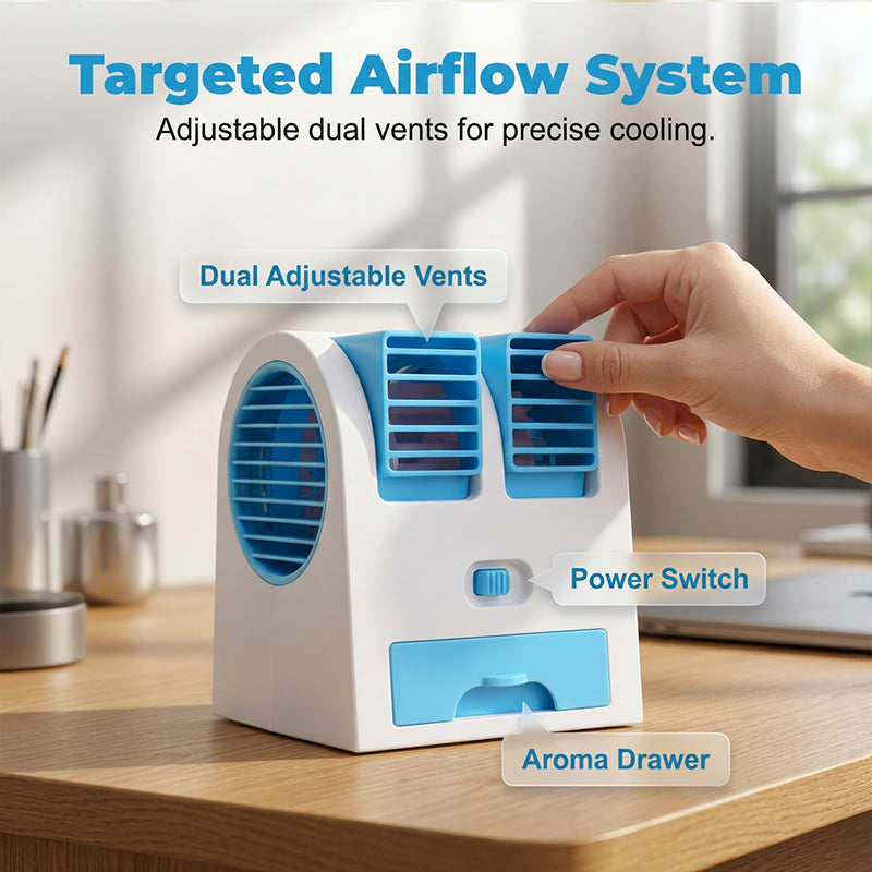Portable Dual-Outlet Fan with Ice Drawer