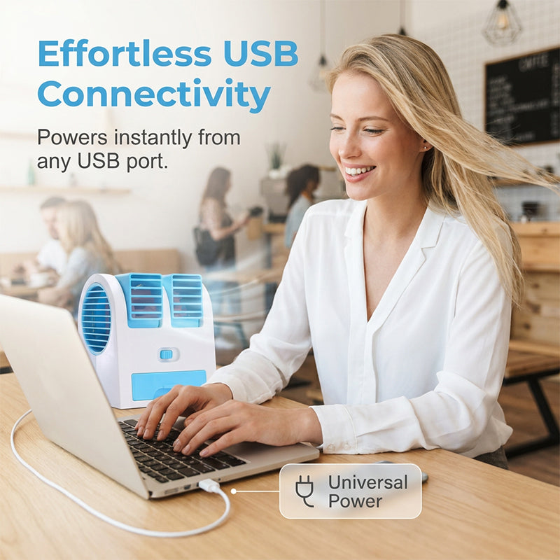 Portable Dual-Outlet Fan with Ice Drawer
