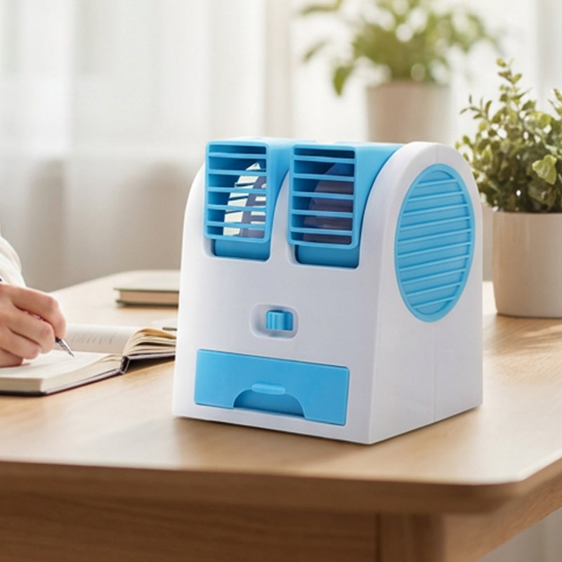 Portable Dual-Outlet Fan with Ice Drawer