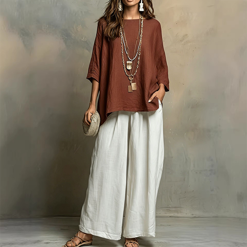 ⌛Limited-Time Offer-Women's Loose Top & Wide-Leg Pants 2-Piece Set