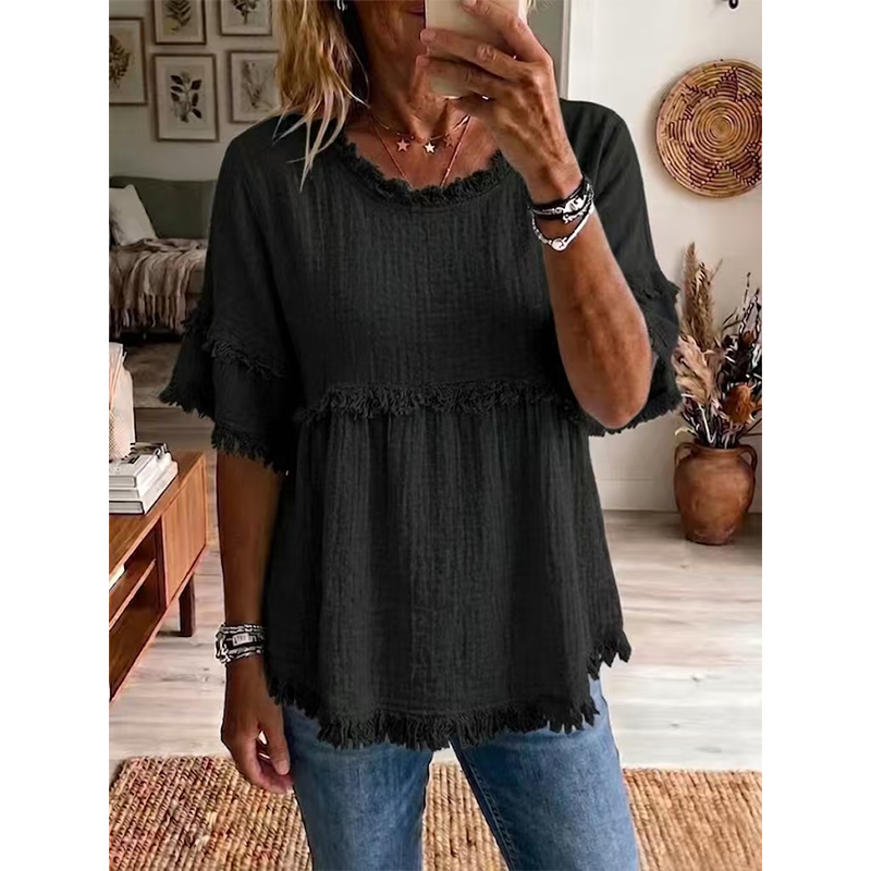 🔥New Arrivals & Special Offers-Women's Casual Fringe-Trim Ruffle Sleeve Top