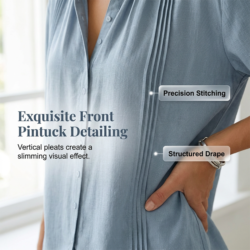 Women's Casual Mandarin Collar Pintuck Top