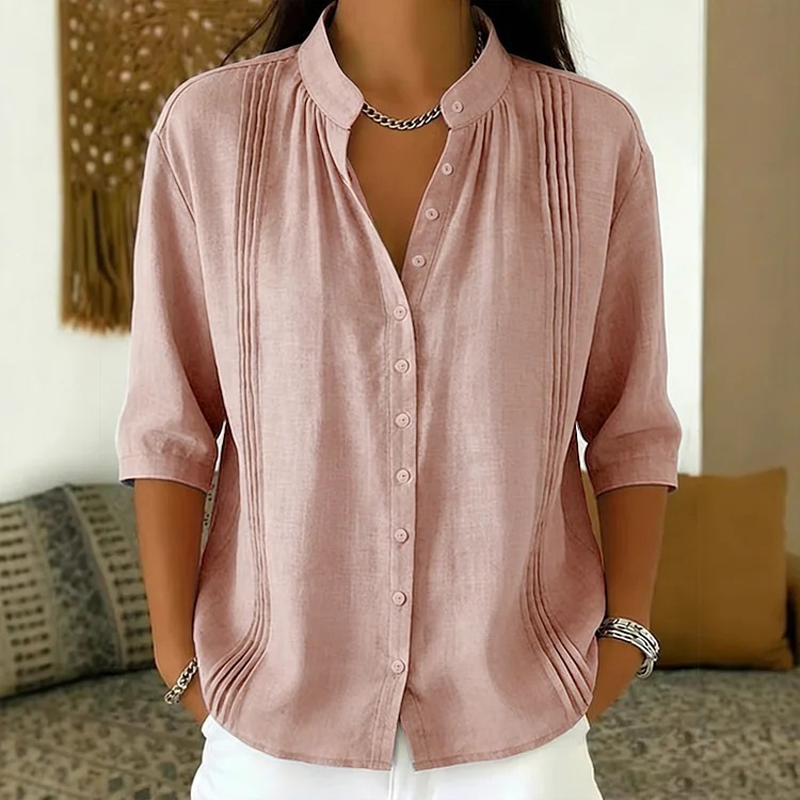 Women's Casual Mandarin Collar Pintuck Top