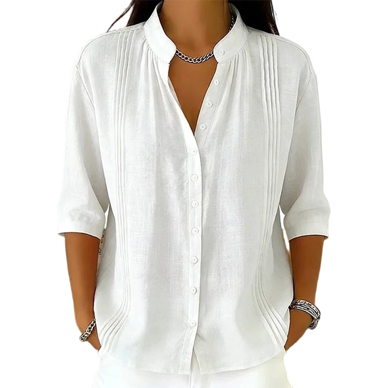 Women's Casual Mandarin Collar Pintuck Top