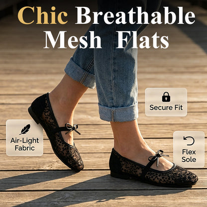 Women's French-Style Mesh Flats with Bow
