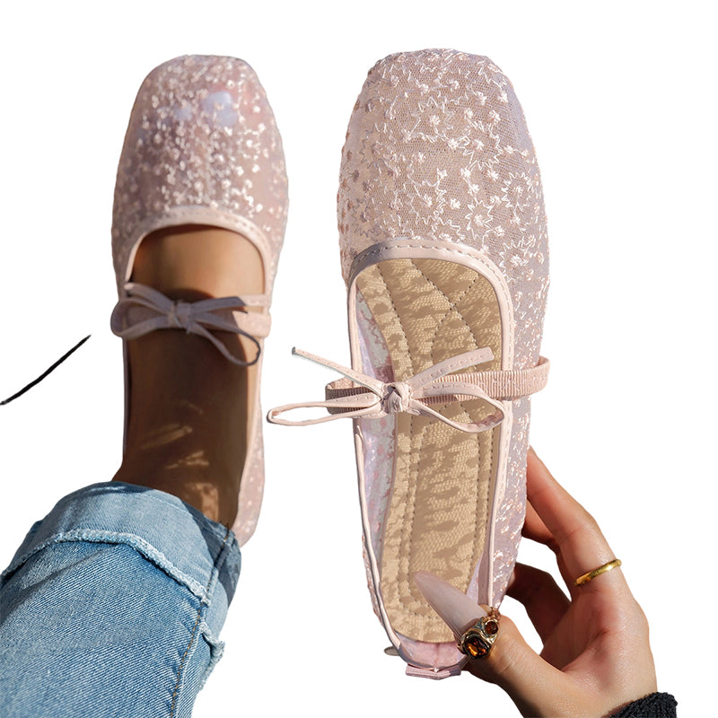 Women's French-Style Mesh Flats with Bow