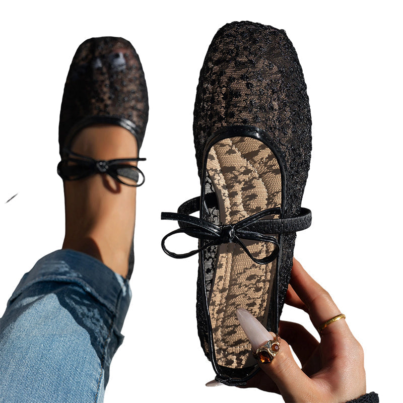 Women's French-Style Mesh Flats with Bow