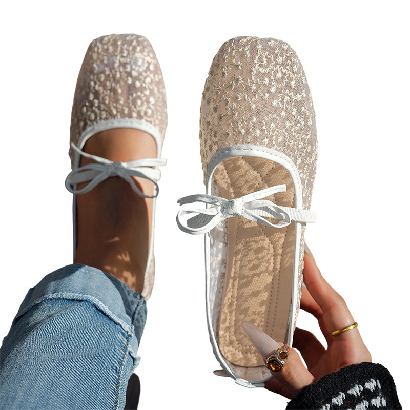 Women's French-Style Mesh Flats with Bow