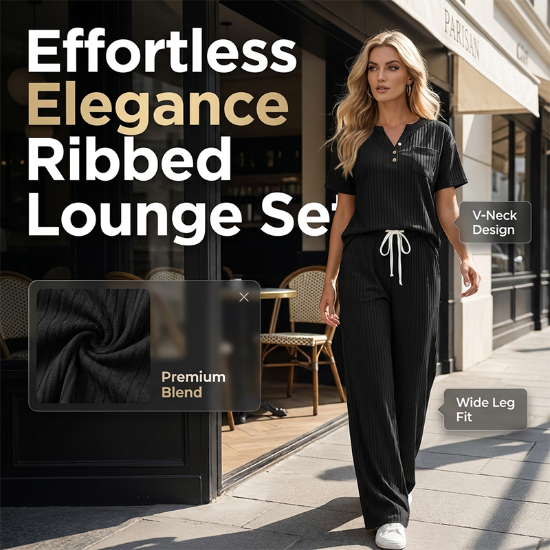 ⌛Limited-Time Offer-Women's Ribbed Knit Top & Pants 2-Piece Set