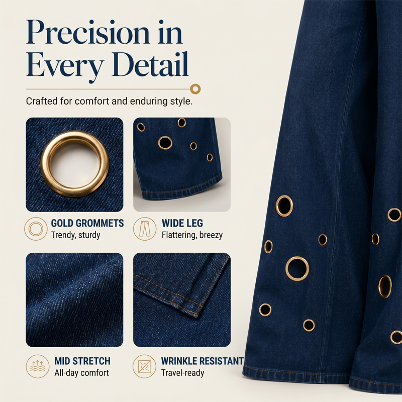 Women's Metal Eyelet Cutout Wide-Leg Jeans
